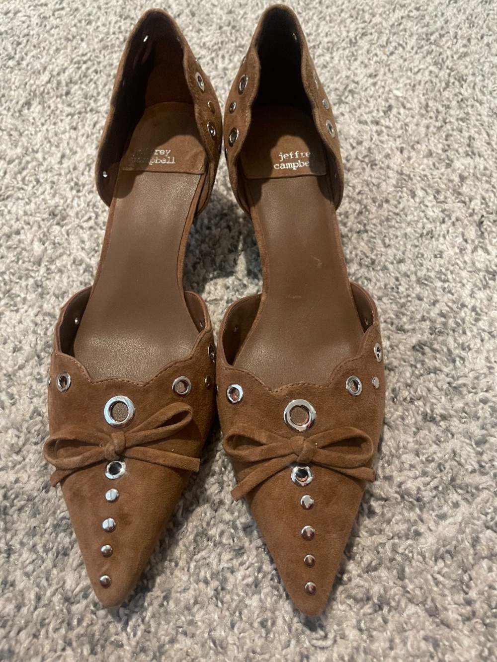 Jeffrey Campbell Gratified Brown Suede Pointed Toe Kitten Heel D'orsay